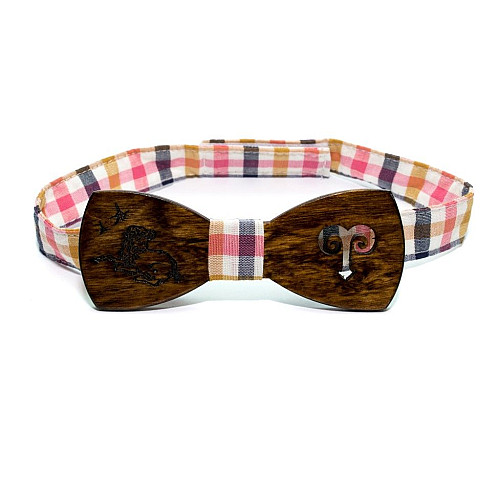 Деревянная галстук бабочка Gofin темная знак зодиака овен GBDH-8294