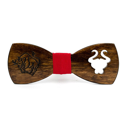 Деревянная галстук бабочка Gofin темная знак зодиака телец GBDH-8295