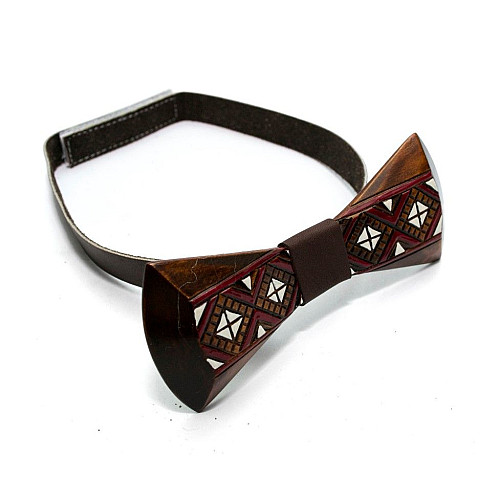 Деревянная галстук бабочка Gofin темная с рисунком вышивки GBDH-8333