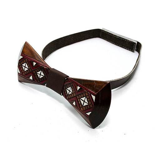 Деревянная галстук бабочка Gofin темная с рисунком вышивки GBDH-8333