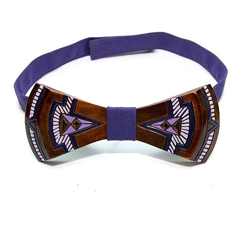 Дерев'яний краватка-метелик Gofin з фіолетовим малюнком GBDH-8337