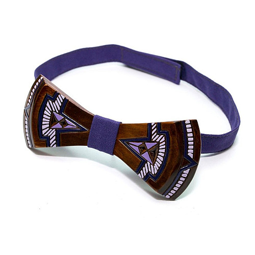 Дерев'яний краватка-метелик Gofin з фіолетовим малюнком GBDH-8337