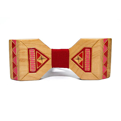 Деревянная галстук-бабочка Gofin с красным рисунком GBDH-8339