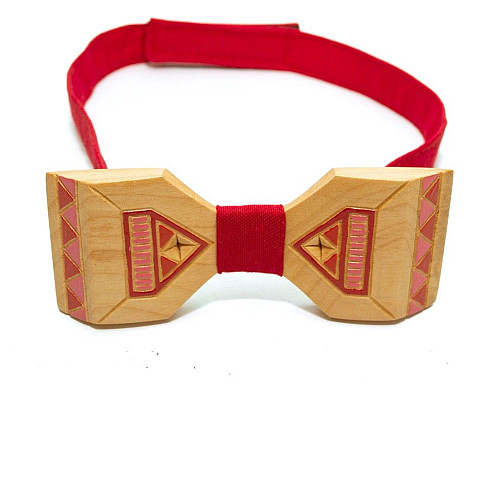 Деревянная галстук-бабочка Gofin с красным рисунком GBDH-8339