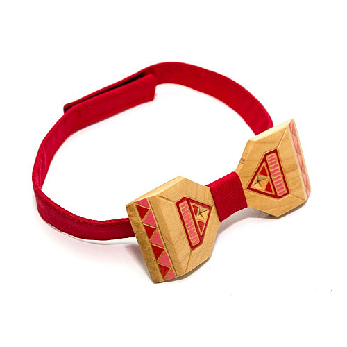 Деревянная галстук-бабочка Gofin с красным рисунком GBDH-8339