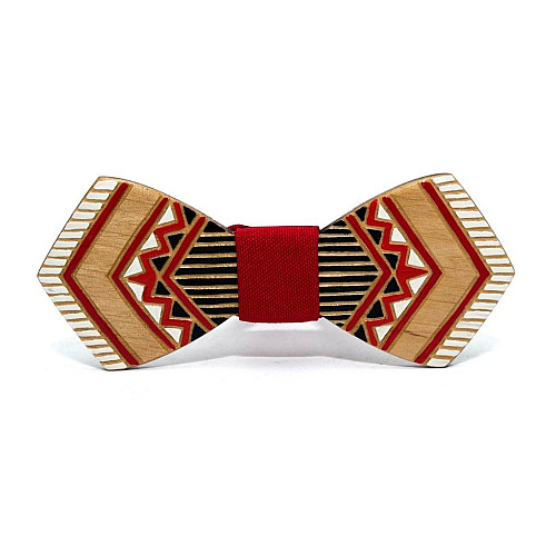 Деревянная галстук-бабочка Gofin плоская с красным рисунком GBDH-8340