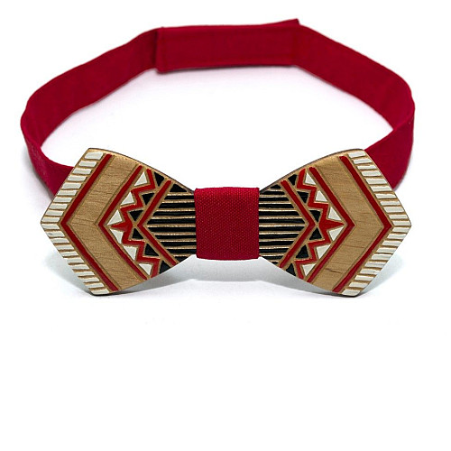 Деревянная галстук-бабочка Gofin плоская с красным рисунком GBDH-8340