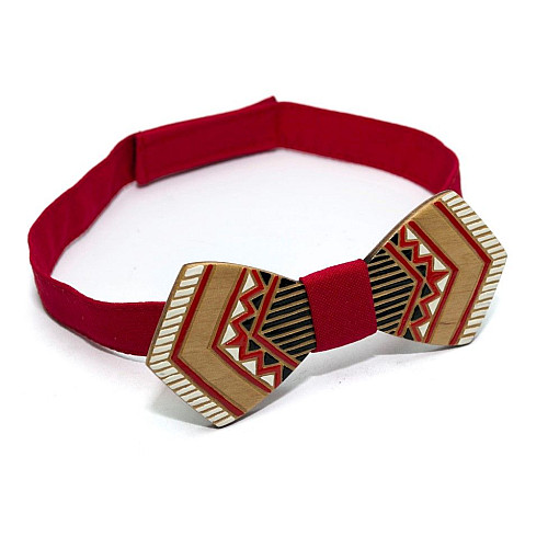 Деревянная галстук-бабочка Gofin плоская с красным рисунком GBDH-8340