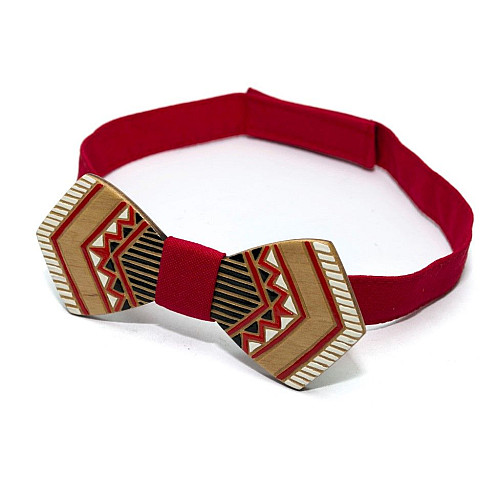 Деревянная галстук-бабочка Gofin плоская с красным рисунком GBDH-8340