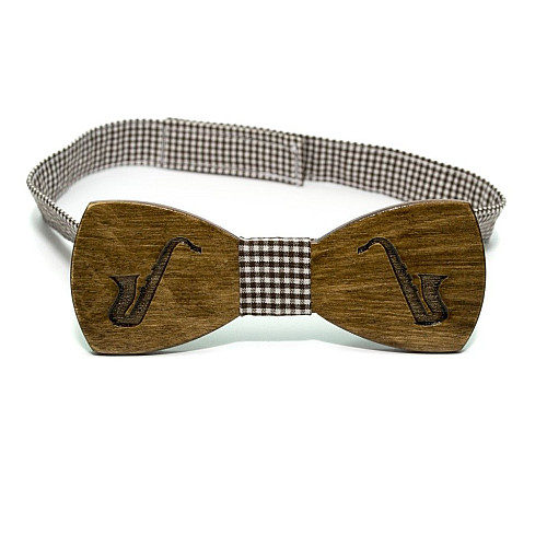 Деревянная галстук-бабочка Gofin темная с саксофоном GBDH-8358