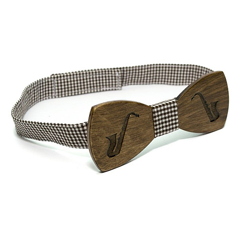 Деревянная галстук-бабочка Gofin темная с саксофоном GBDH-8358