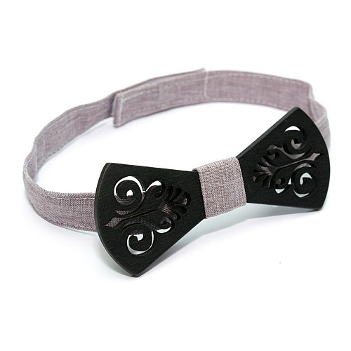 Дерев'яна краватка-метелик Gofin темний з візерунком GBDH-8391