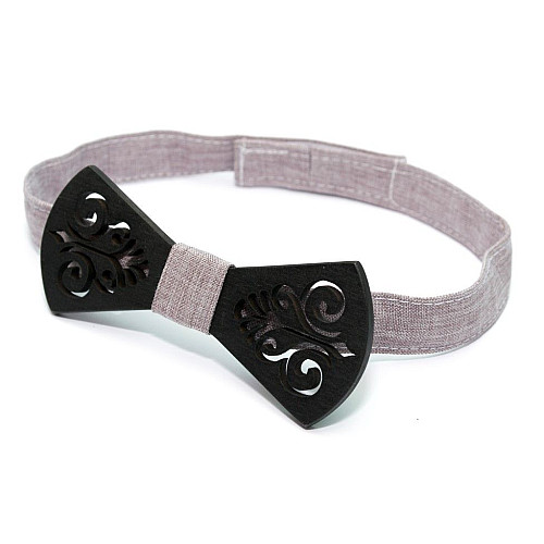 Дерев'яна краватка-метелик Gofin темний з візерунком GBDH-8391