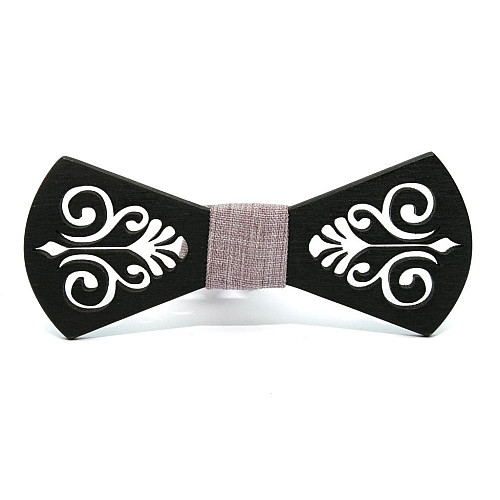 Дерев'яна краватка-метелик Gofin темний з візерунком GBDH-8391