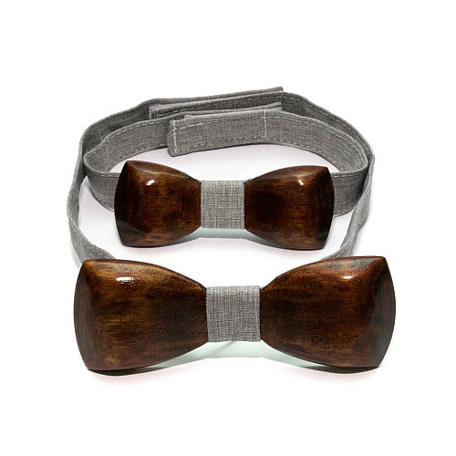 Набір темна дерев'яна краватка метелик Gofin для сина та батька GBDH-9006