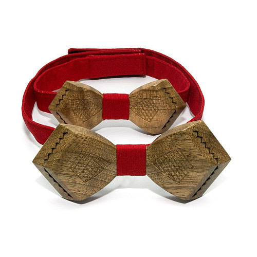 Набор темная деревянная галстук бабочка Gofin для сына и отца с узором GBDH-9007