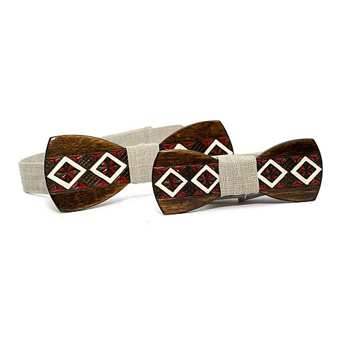 Набор деревянная галстук бабочка Gofin для сына и отца с рисунком вишивка GBDH-9009