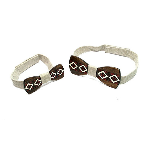 Набор деревянная галстук бабочка Gofin для сына и отца с рисунком вишивка GBDH-9009