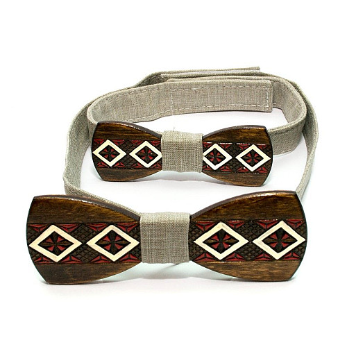 Набор деревянная галстук бабочка Gofin для сына и отца с рисунком вишивка GBDH-9009