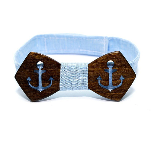 Набор деревянная галстук бабочка Gofin для сына и отца с якорем GBDH-9026