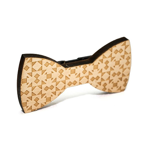 Деревяний краватка метелик з трикутниками і ромбіками GBDK-5002