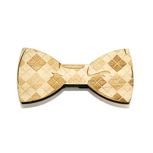 Деревянная галстук бабочка с квадратиками GBDK-5006