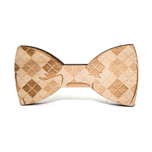 Деревянная галстук бабочка с квадратиками GBDK-5006