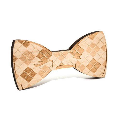 Деревянная галстук бабочка с квадратиками GBDK-5006