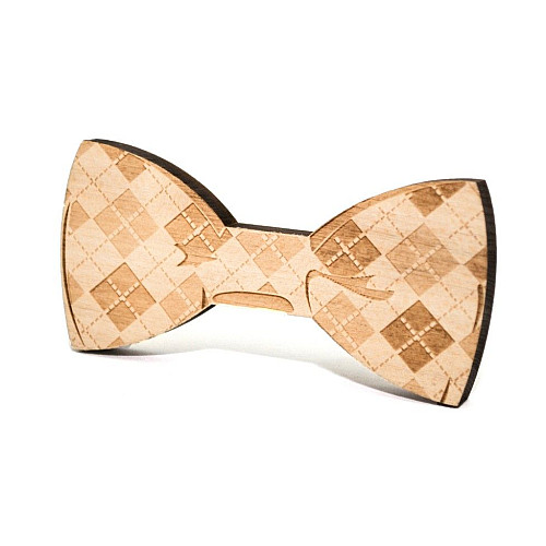 Деревянная галстук бабочка с квадратиками GBDK-5006