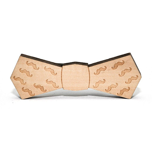 Деревянная галстук бабочка с гравировкой усов GBDK-5016