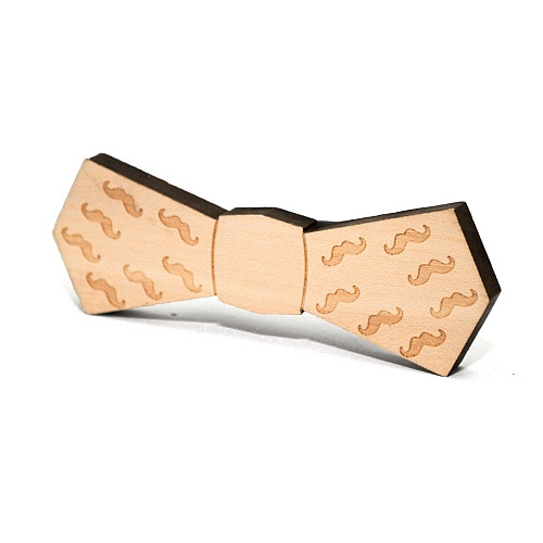 Деревянная галстук бабочка с гравировкой усов GBDK-5016