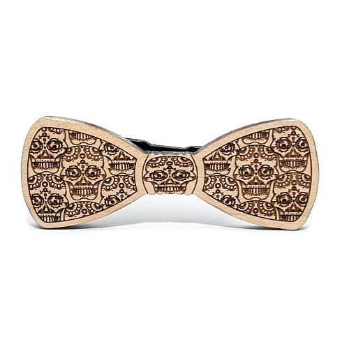 Деревяний краватка метелик з черепами GBDK-5017