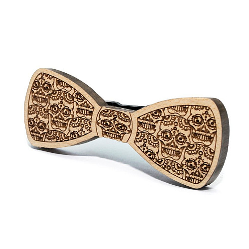 Деревяний краватка метелик з черепами GBDK-5017