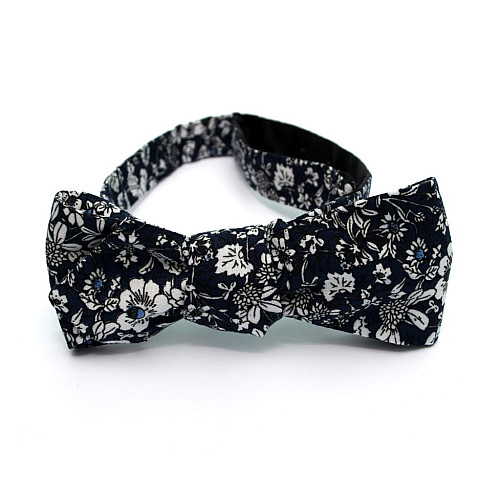 Краватка метелик самовяз діамант синій з квітами GBS-7400
