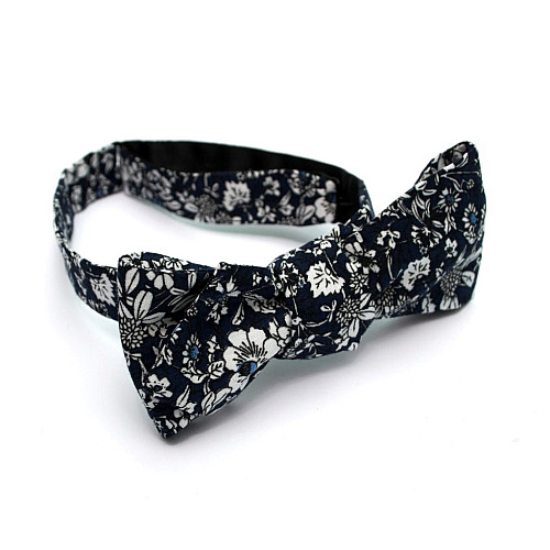 Краватка метелик самовяз діамант синій з квітами GBS-7400