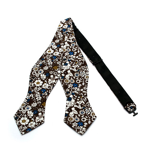 Краватка метелик самовяз діамант коричневий з квітами GBS-7411