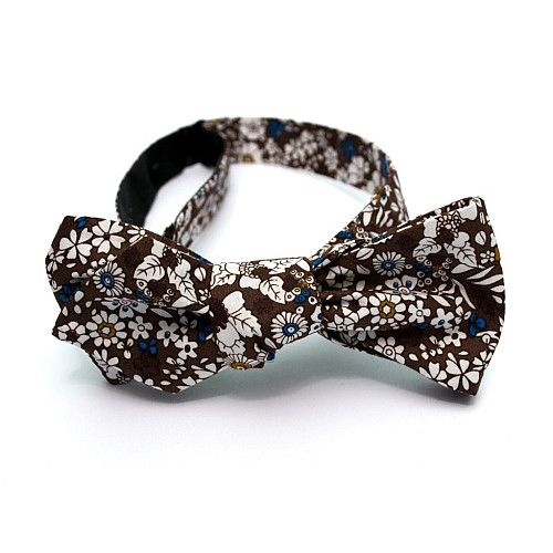 Краватка метелик самовяз діамант коричневий з квітами GBS-7411