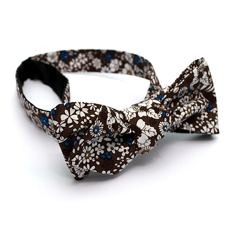 Краватка метелик самовяз діамант коричневий з квітами GBS-7411