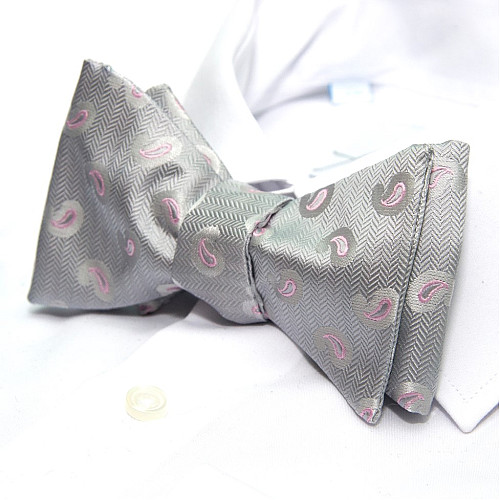 Серая галстук бабочка самовяз с узором GBSV-4908