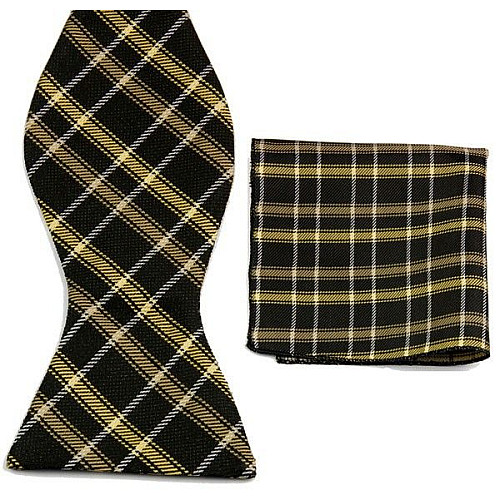 Набор черный-бежевый бабочка и платок в клетку GBZN-305