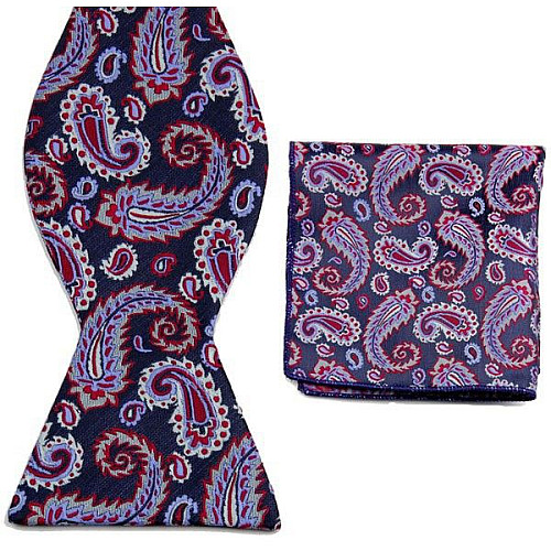 Набор темно-синий бабочка и платок с узором GBZN-315