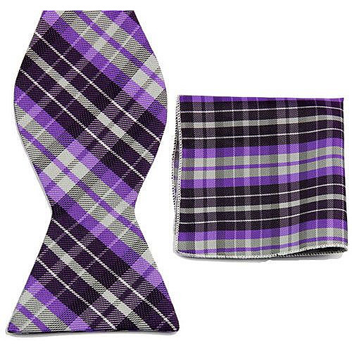 Набор фиолетово-серый бабочка и платок в клетку GBZN-322