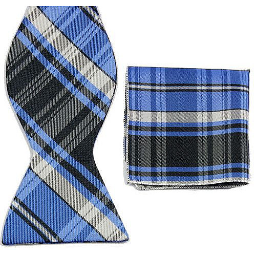 Набор синий-черный бабочка и платок в клетку GBZN-328