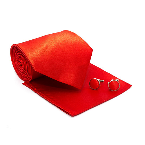 Набор красный 3в1, галстук, платок, запонки GZN-6301