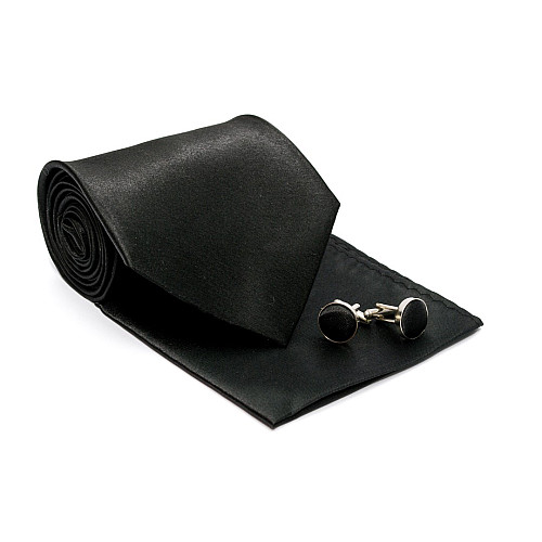 Набір чорний 3в1, краватка, хустинка, запонки GZN-6303