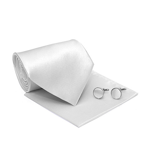 Набір білий 3в1, краватка, хустинка, запонки GZN-6309