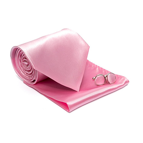 Набір рожевий 3в1, краватка, хустинка, запонки GZN-6310