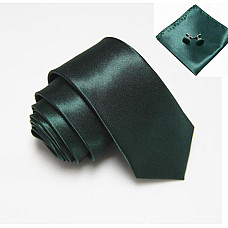 Набор изумрудный, узкий галстук, платок, запонки GZP-3504