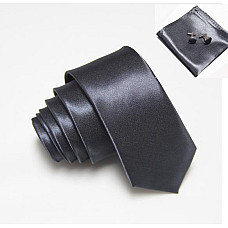 Набор Серый, узкий галстук, платок, запонки GZP-3505