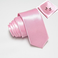 Набор Розовый, узкий галстук, платок, запонки GZP-3509